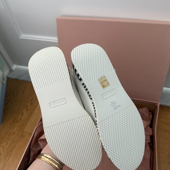 NWT Miu Miu High Top Sock Sneakers White Knit Logo Pattern Rubber Sole - Picture 10 of 11